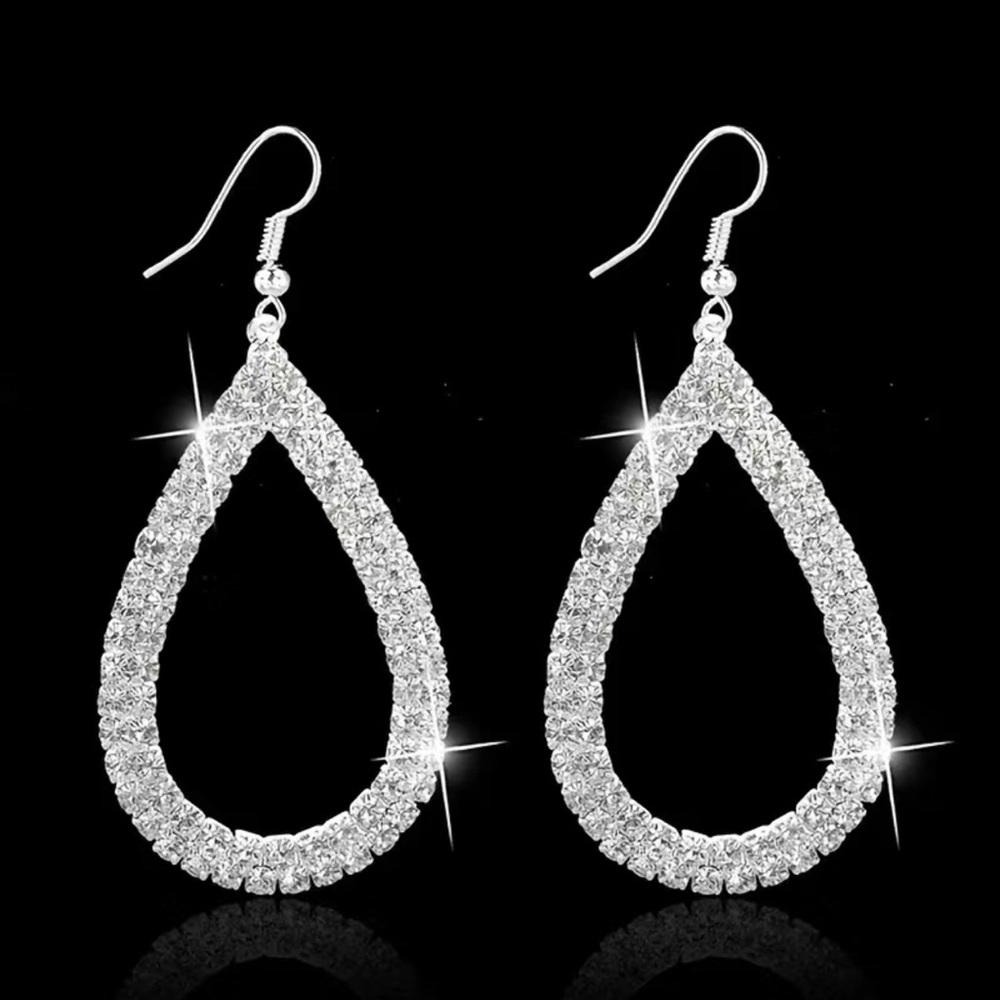 Silver-tone Faux Diamond Water Drop Sparkle Earrings Prom Holiday Party Cruise